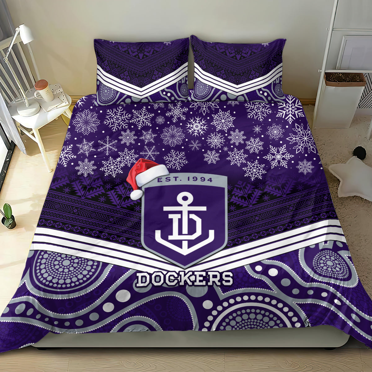 Custom Dockers Football Christmas Bedding Set Merry Xmas 2023 Mix Aboriginal Art - Vibe Hoodie Shop