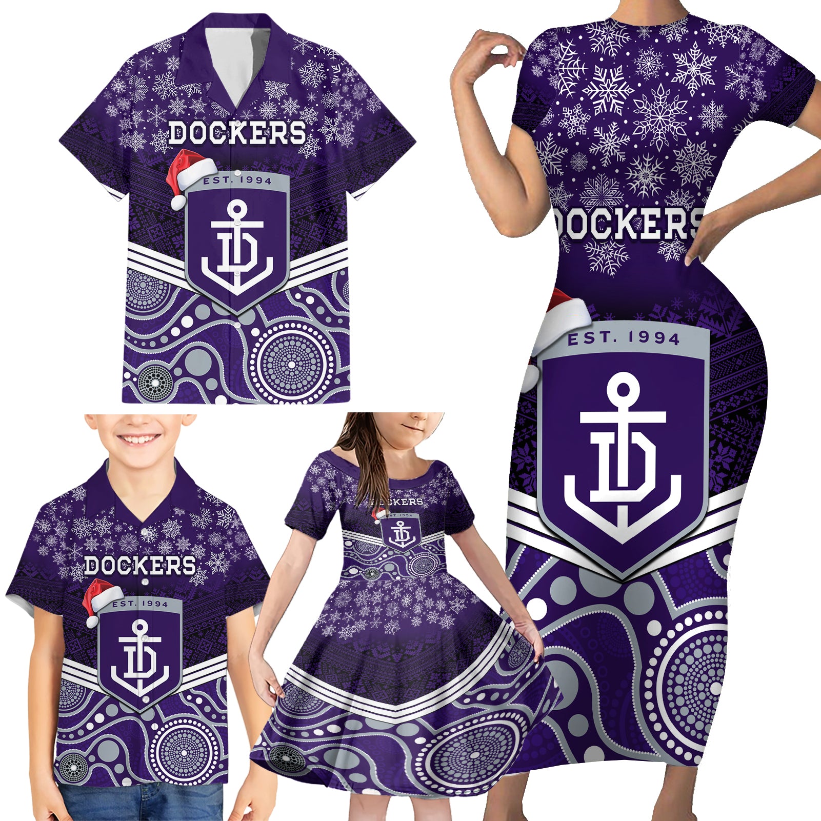 custom-dockers-football-christmas-family-matching-short-sleeve-bodycon-dress-and-hawaiian-shirt-merry-xmas-2023-mix-aboriginal-art