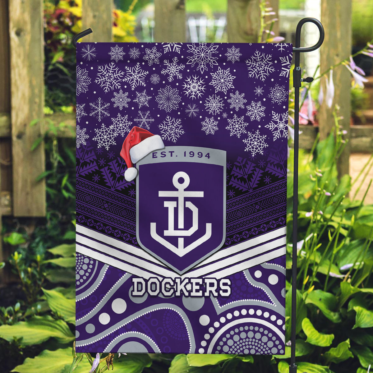 Custom Dockers Football Christmas Garden Flag Merry Xmas 2023 Mix Aboriginal Art - Vibe Hoodie Shop