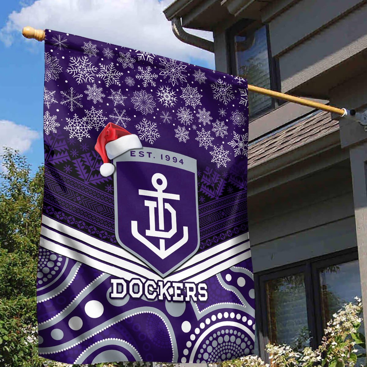 Custom Dockers Football Christmas Garden Flag Merry Xmas 2023 Mix Aboriginal Art - Vibe Hoodie Shop