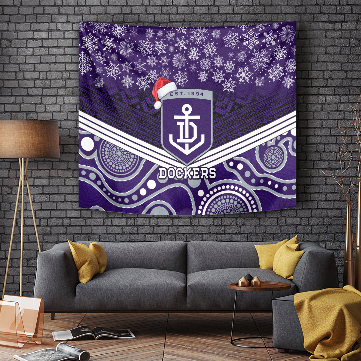 Custom Dockers Football Christmas Tapestry Merry Xmas 2023 Mix Aboriginal Art - Vibe Hoodie Shop