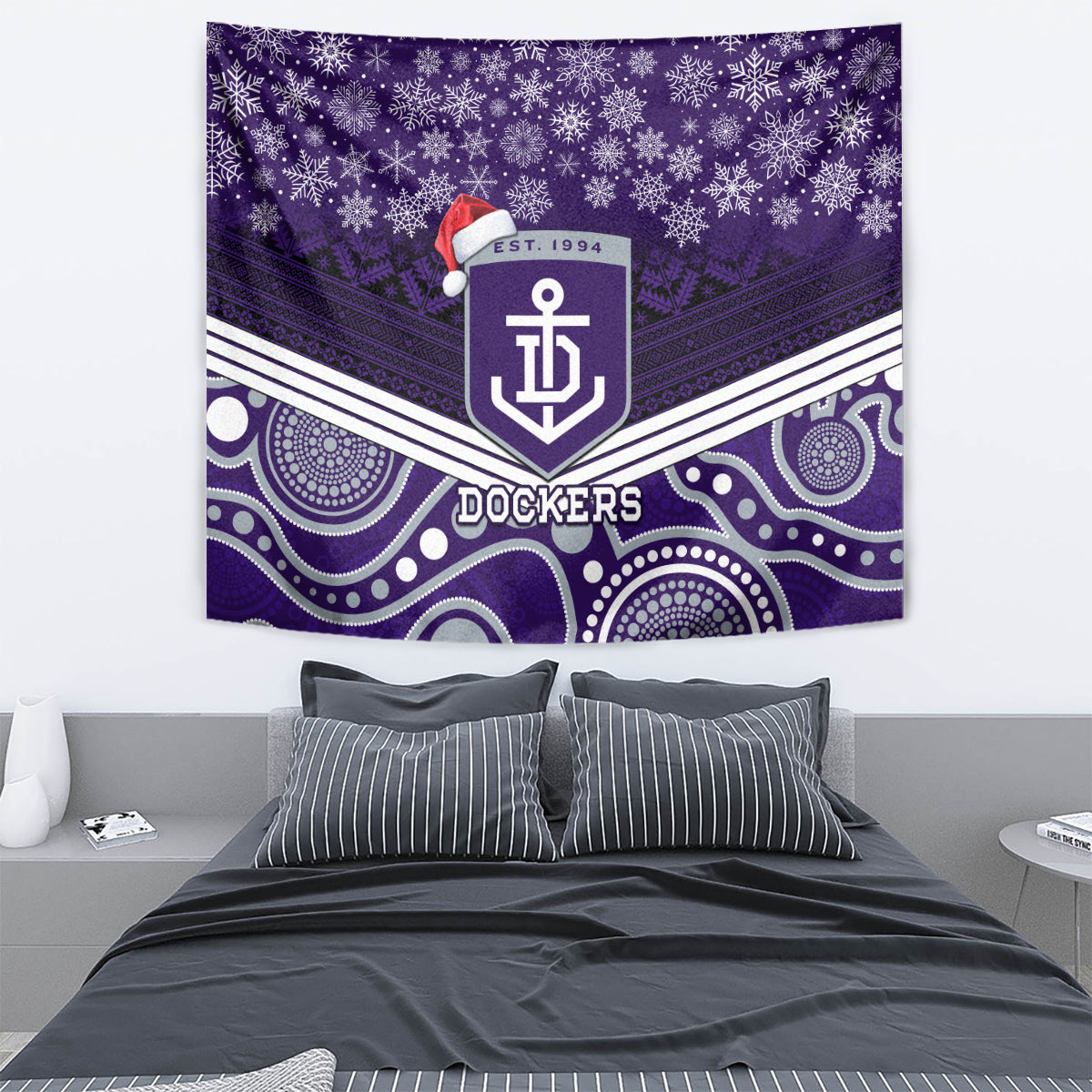 Custom Dockers Football Christmas Tapestry Merry Xmas 2023 Mix Aboriginal Art - Vibe Hoodie Shop