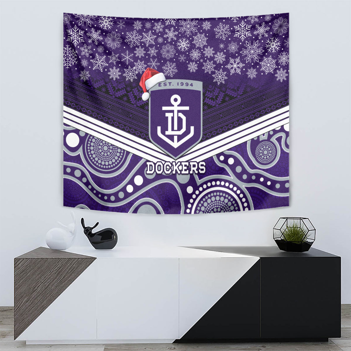 Custom Dockers Football Christmas Tapestry Merry Xmas 2023 Mix Aboriginal Art - Vibe Hoodie Shop