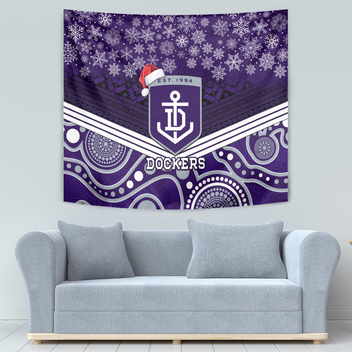 Custom Dockers Football Christmas Tapestry Merry Xmas 2023 Mix Aboriginal Art - Vibe Hoodie Shop