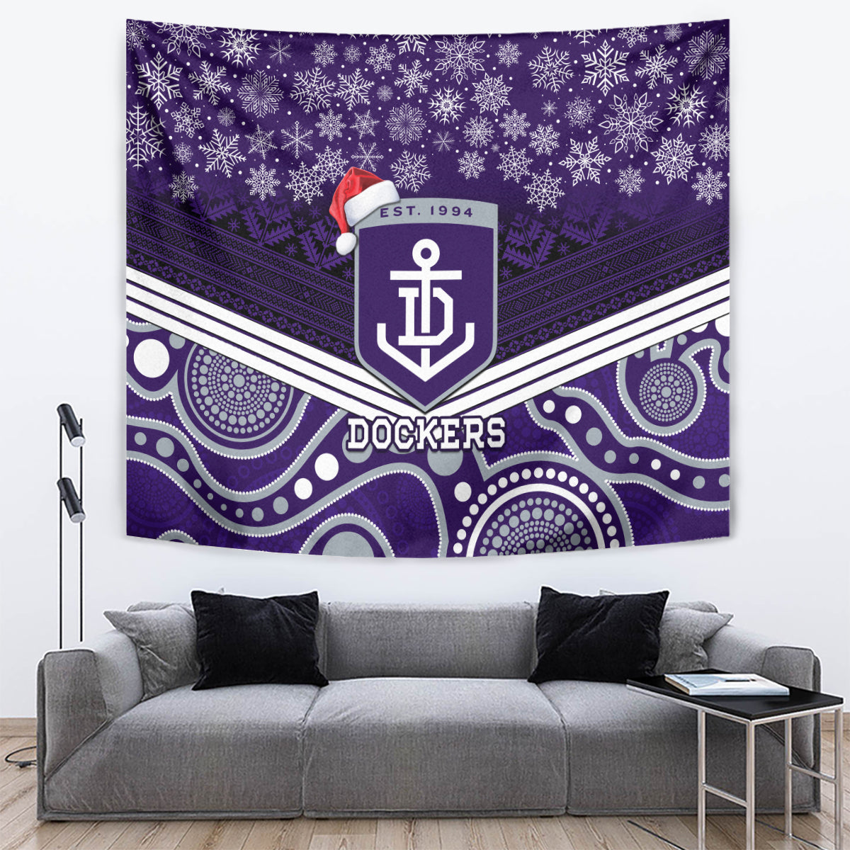 Custom Dockers Football Christmas Tapestry Merry Xmas 2023 Mix Aboriginal Art - Vibe Hoodie Shop