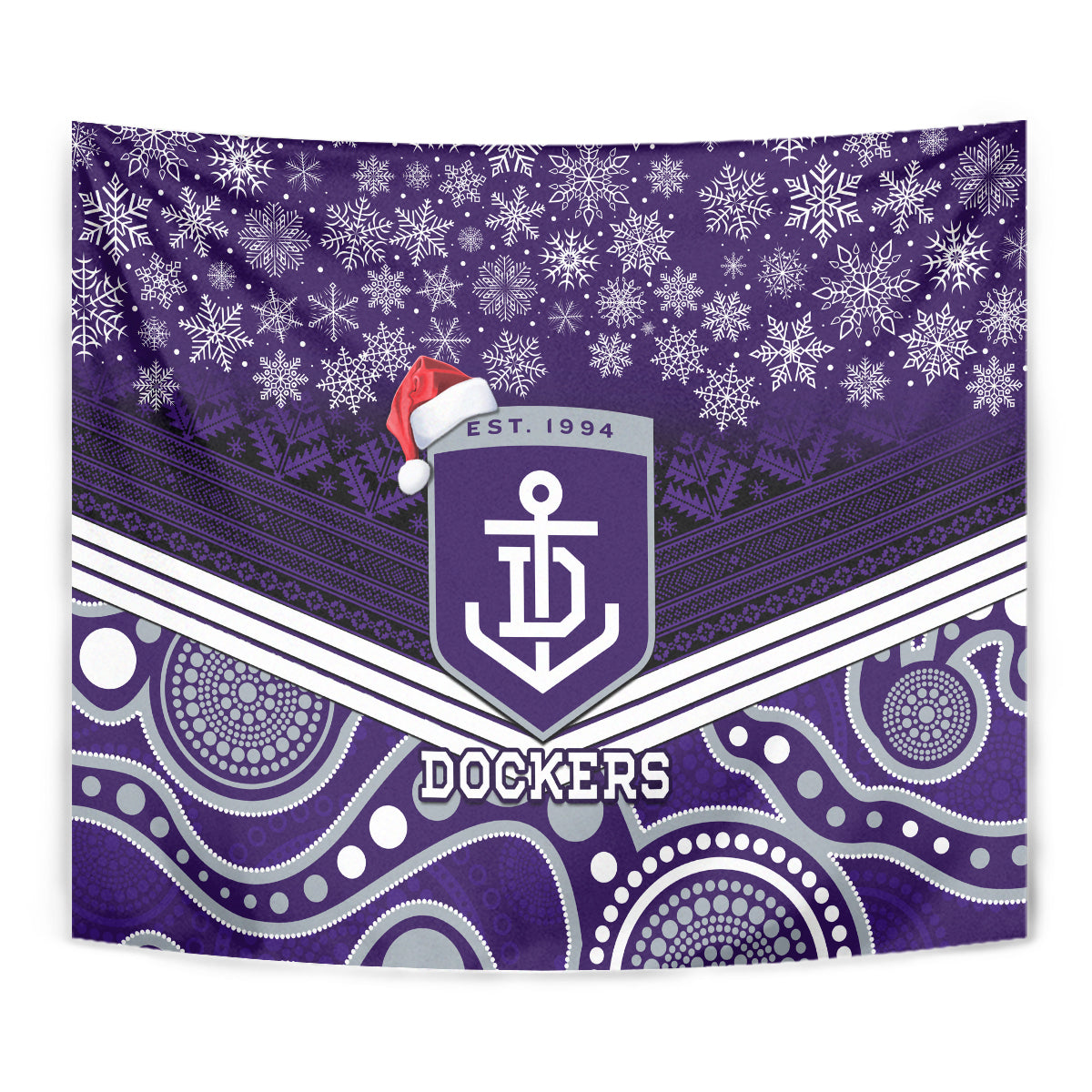 Custom Dockers Football Christmas Tapestry Merry Xmas 2023 Mix Aboriginal Art - Vibe Hoodie Shop