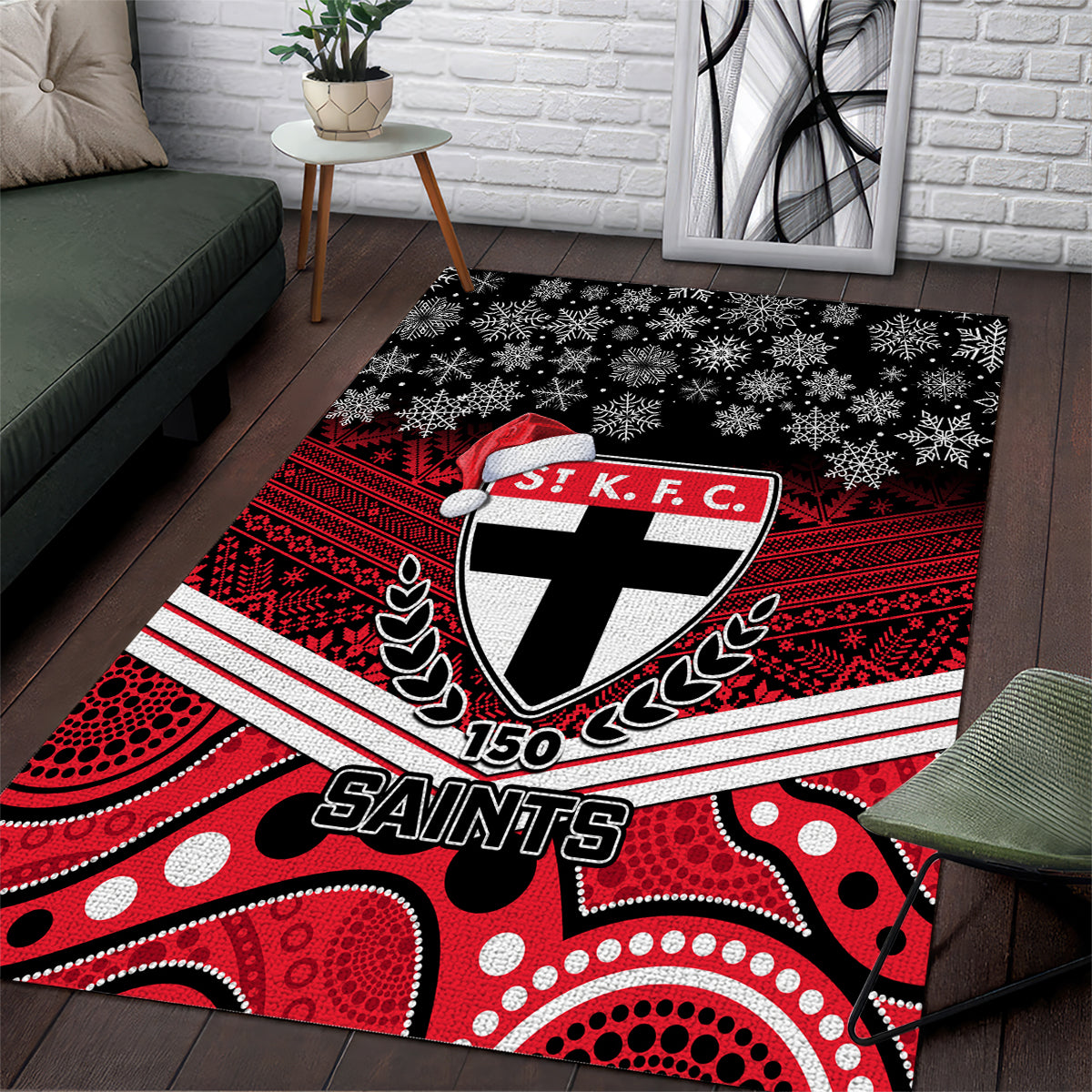 St Kilda Football Christmas Area Rug Merry Xmas 2023 Mix Aboriginal Art - Vibe Hoodie Shop