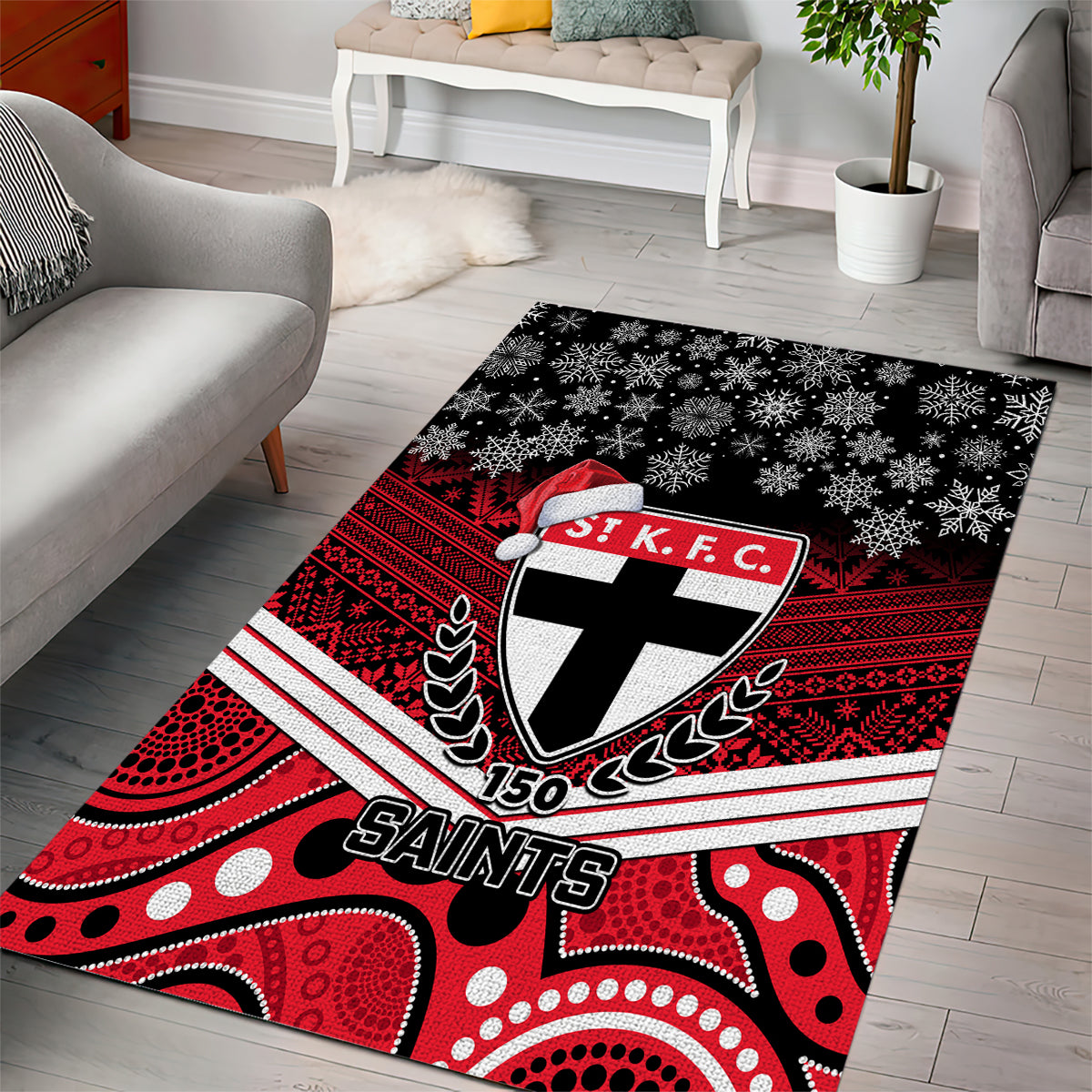 St Kilda Football Christmas Area Rug Merry Xmas 2023 Mix Aboriginal Art - Vibe Hoodie Shop