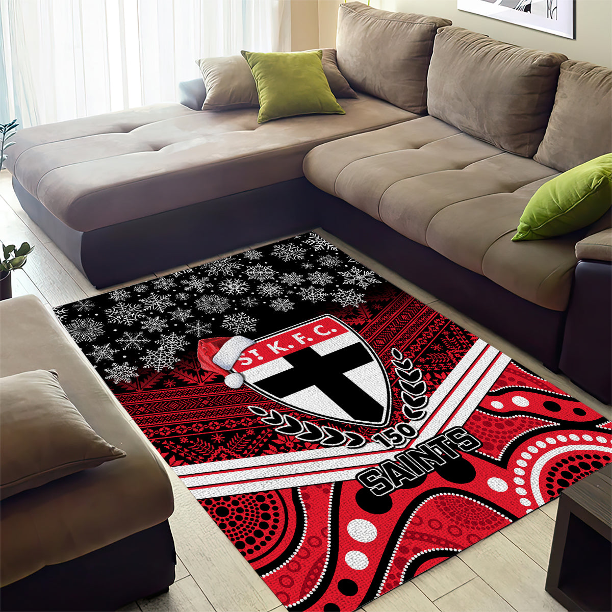 St Kilda Football Christmas Area Rug Merry Xmas 2023 Mix Aboriginal Art - Vibe Hoodie Shop