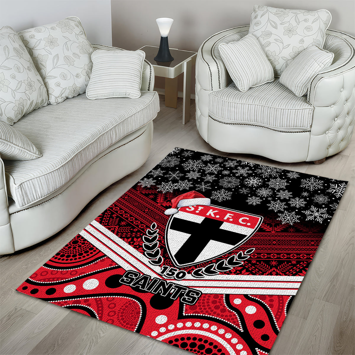 St Kilda Football Christmas Area Rug Merry Xmas 2023 Mix Aboriginal Art - Vibe Hoodie Shop