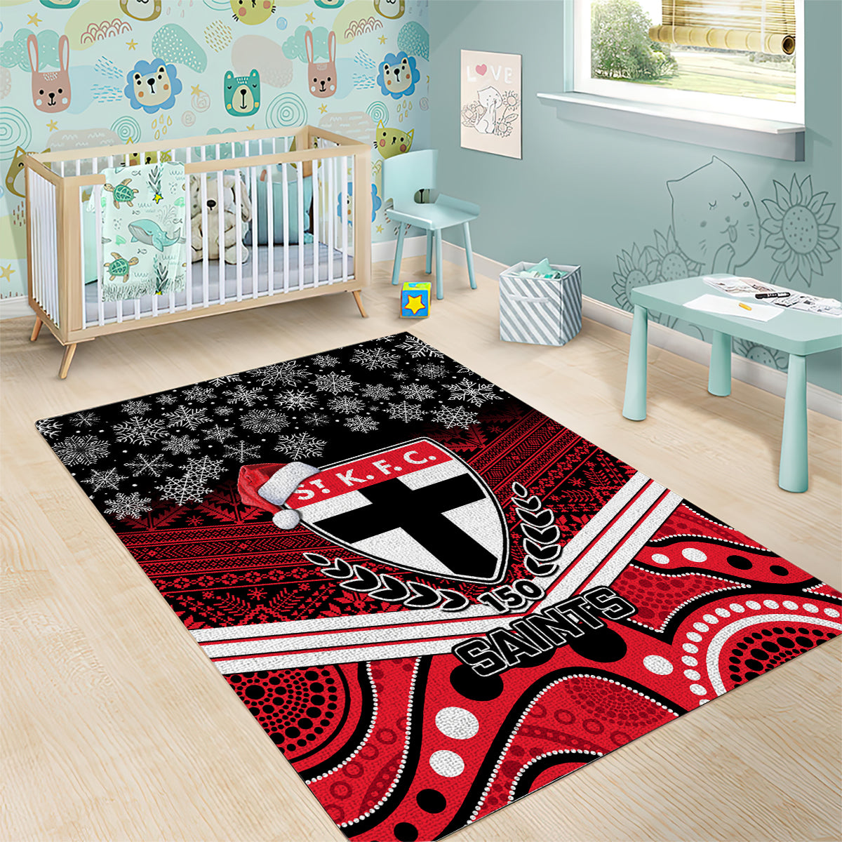 St Kilda Football Christmas Area Rug Merry Xmas 2023 Mix Aboriginal Art - Vibe Hoodie Shop