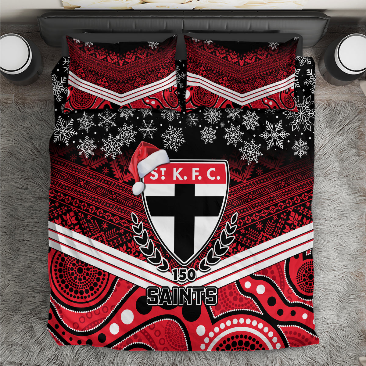 St Kilda Football Christmas Bedding Set Merry Xmas 2023 Mix Aboriginal Art - Vibe Hoodie Shop