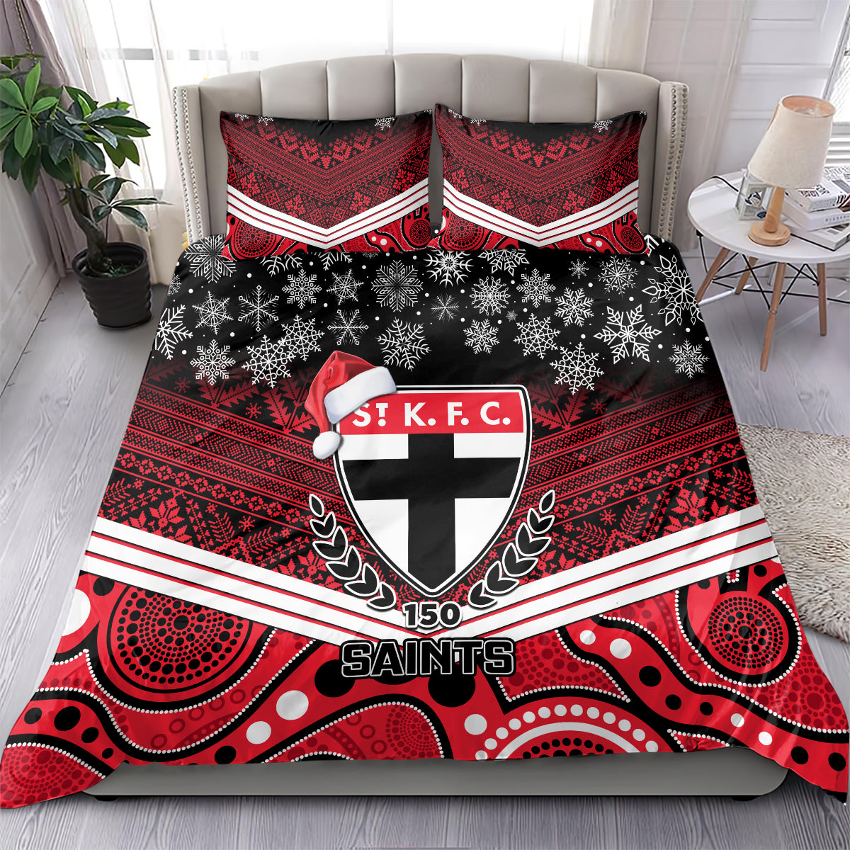 St Kilda Football Christmas Bedding Set Merry Xmas 2023 Mix Aboriginal Art - Vibe Hoodie Shop