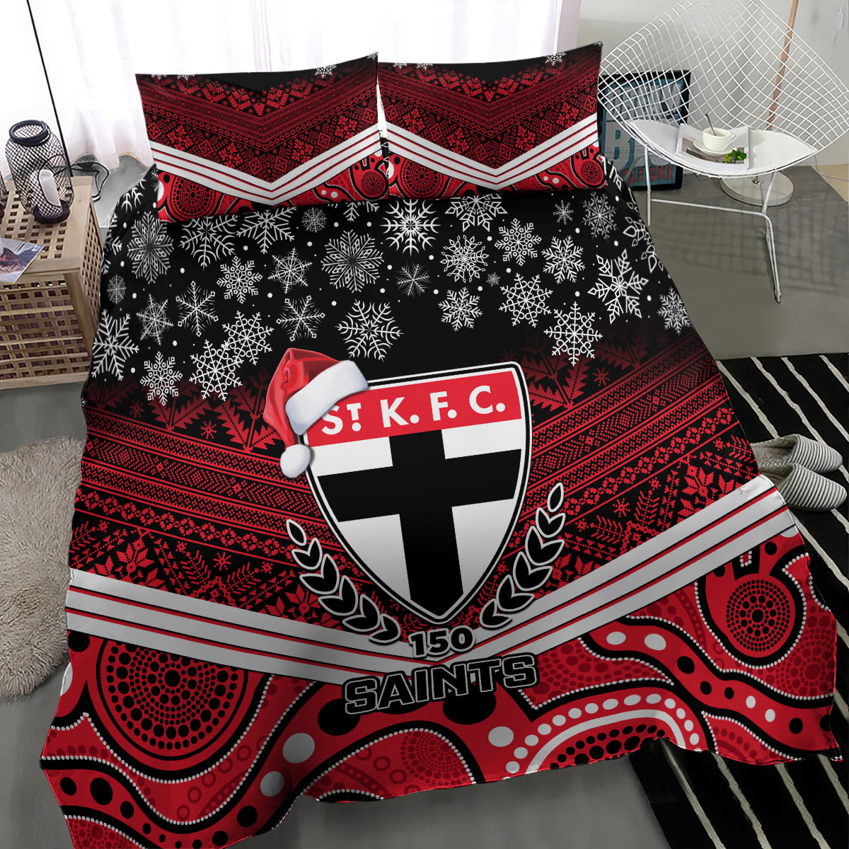 St Kilda Football Christmas Bedding Set Merry Xmas 2023 Mix Aboriginal Art - Vibe Hoodie Shop