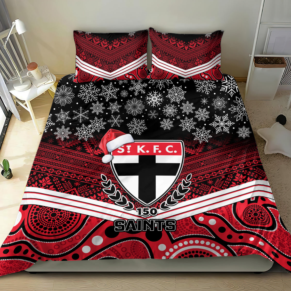 St Kilda Football Christmas Bedding Set Merry Xmas 2023 Mix Aboriginal Art - Vibe Hoodie Shop