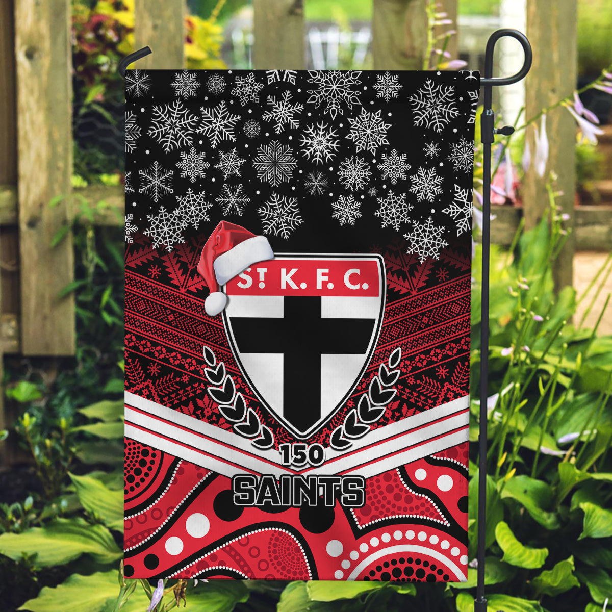 St Kilda Football Christmas Garden Flag Merry Xmas 2023 Mix Aboriginal Art - Vibe Hoodie Shop