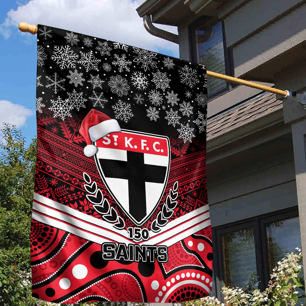 St Kilda Football Christmas Garden Flag Merry Xmas 2023 Mix Aboriginal Art - Vibe Hoodie Shop