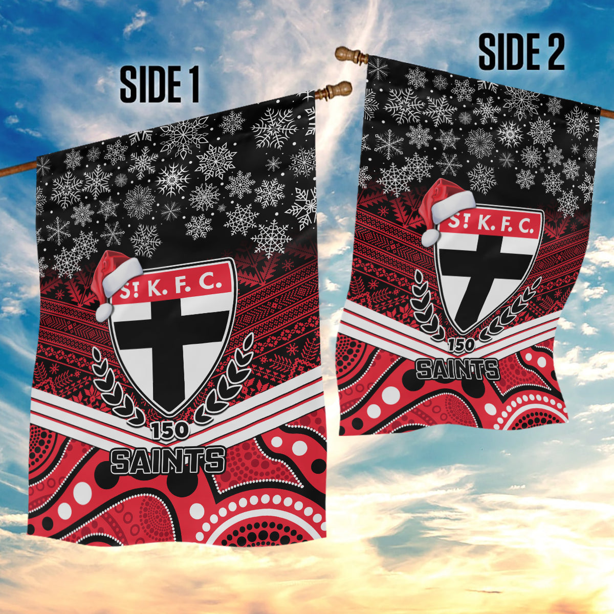 St Kilda Football Christmas Garden Flag Merry Xmas 2023 Mix Aboriginal Art - Vibe Hoodie Shop