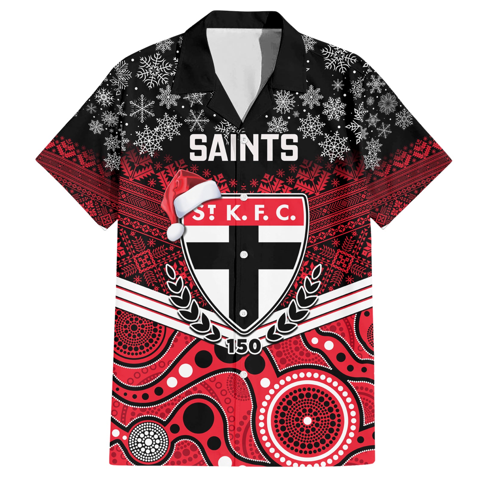 Custom St Kilda Football Christmas Hawaiian Shirt Merry Xmas 2023 Mix Aboriginal Art - Vibe Hoodie Shop