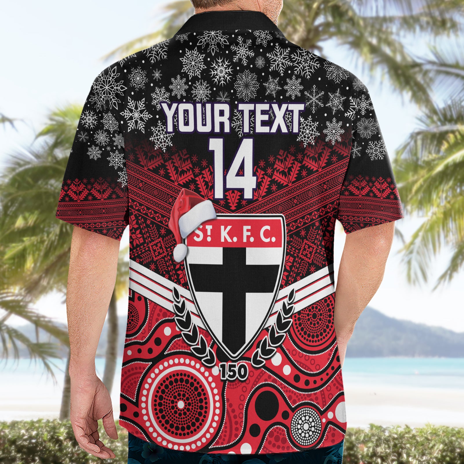 Custom St Kilda Football Christmas Hawaiian Shirt Merry Xmas 2023 Mix Aboriginal Art - Vibe Hoodie Shop