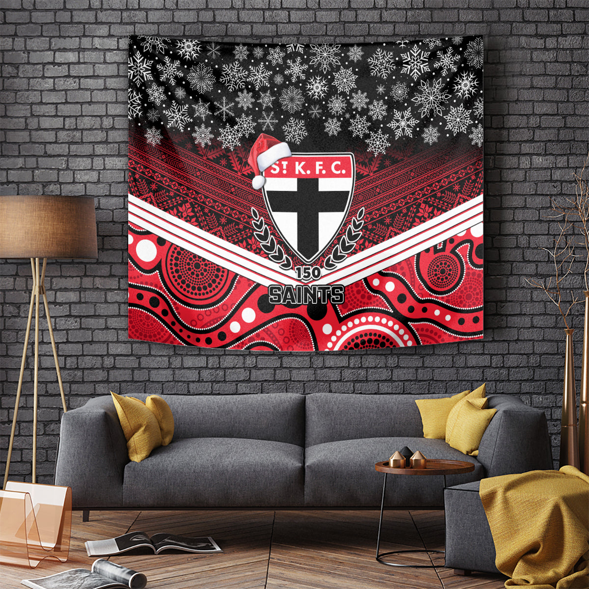 St Kilda Football Christmas Tapestry Merry Xmas 2023 Mix Aboriginal Art - Vibe Hoodie Shop