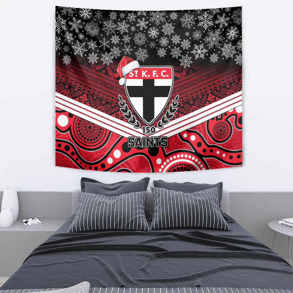 St Kilda Football Christmas Tapestry Merry Xmas 2023 Mix Aboriginal Art - Vibe Hoodie Shop