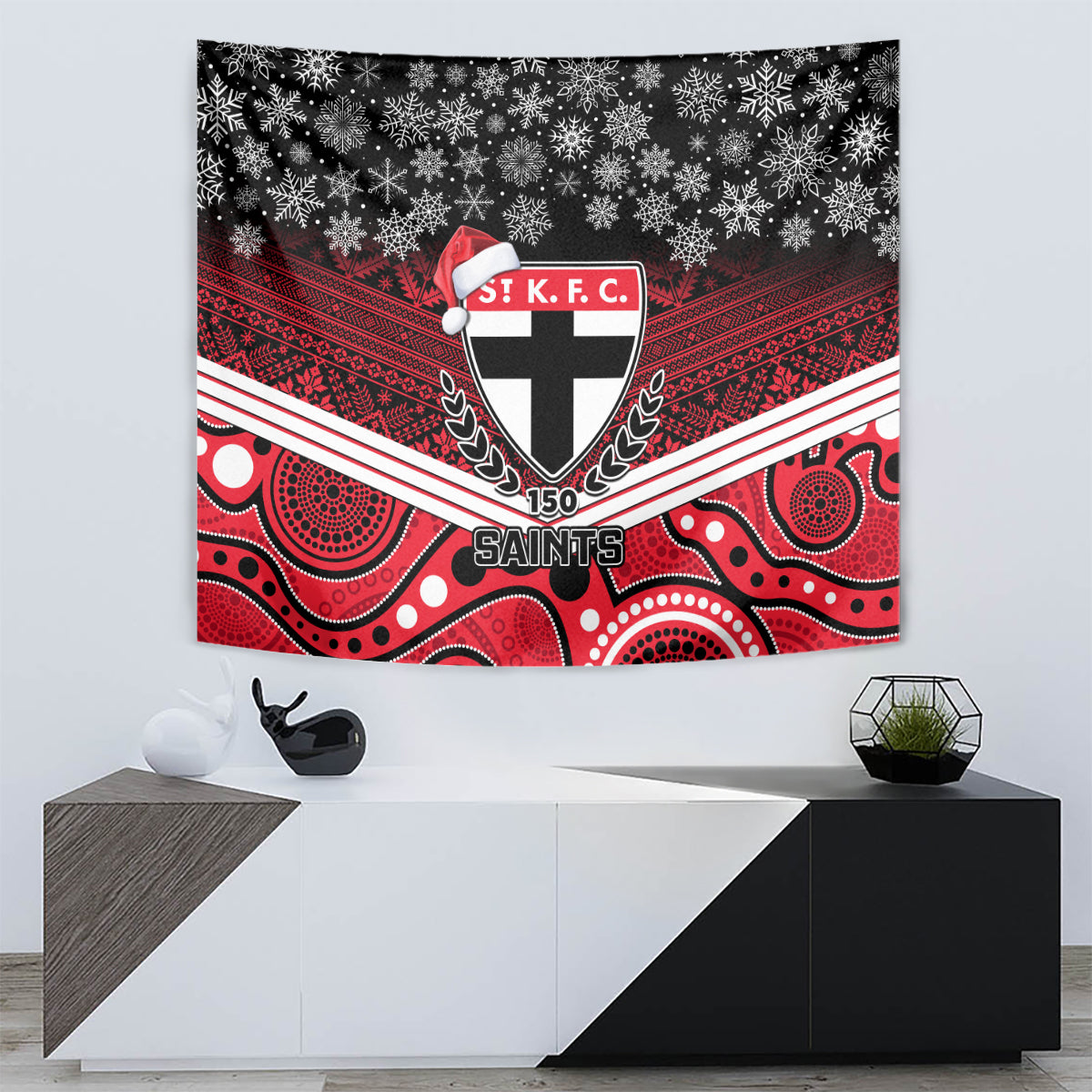 St Kilda Football Christmas Tapestry Merry Xmas 2023 Mix Aboriginal Art - Vibe Hoodie Shop