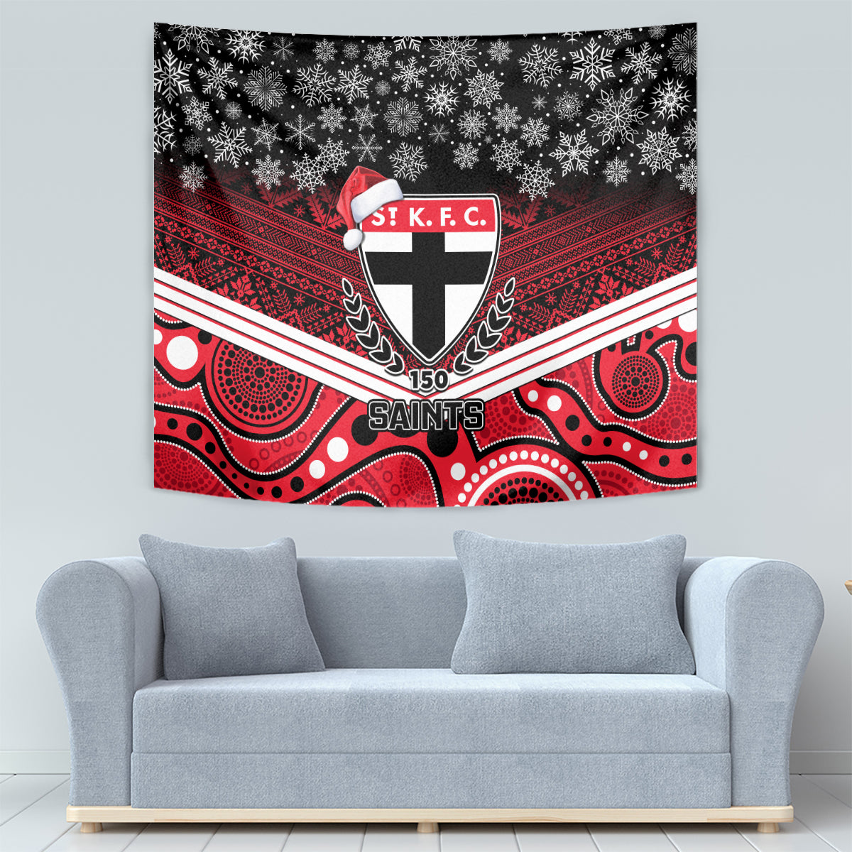 St Kilda Football Christmas Tapestry Merry Xmas 2023 Mix Aboriginal Art - Vibe Hoodie Shop