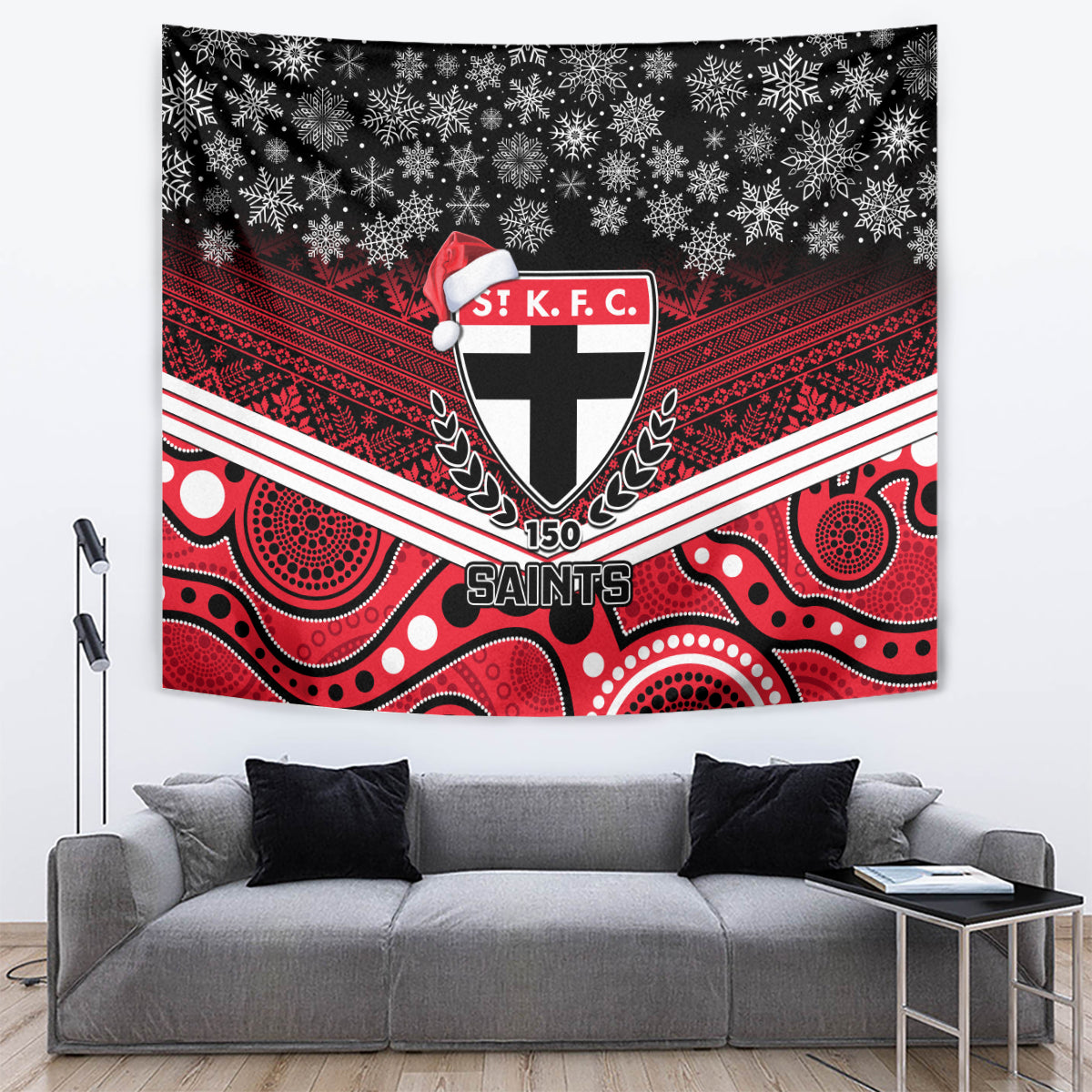 St Kilda Football Christmas Tapestry Merry Xmas 2023 Mix Aboriginal Art - Vibe Hoodie Shop