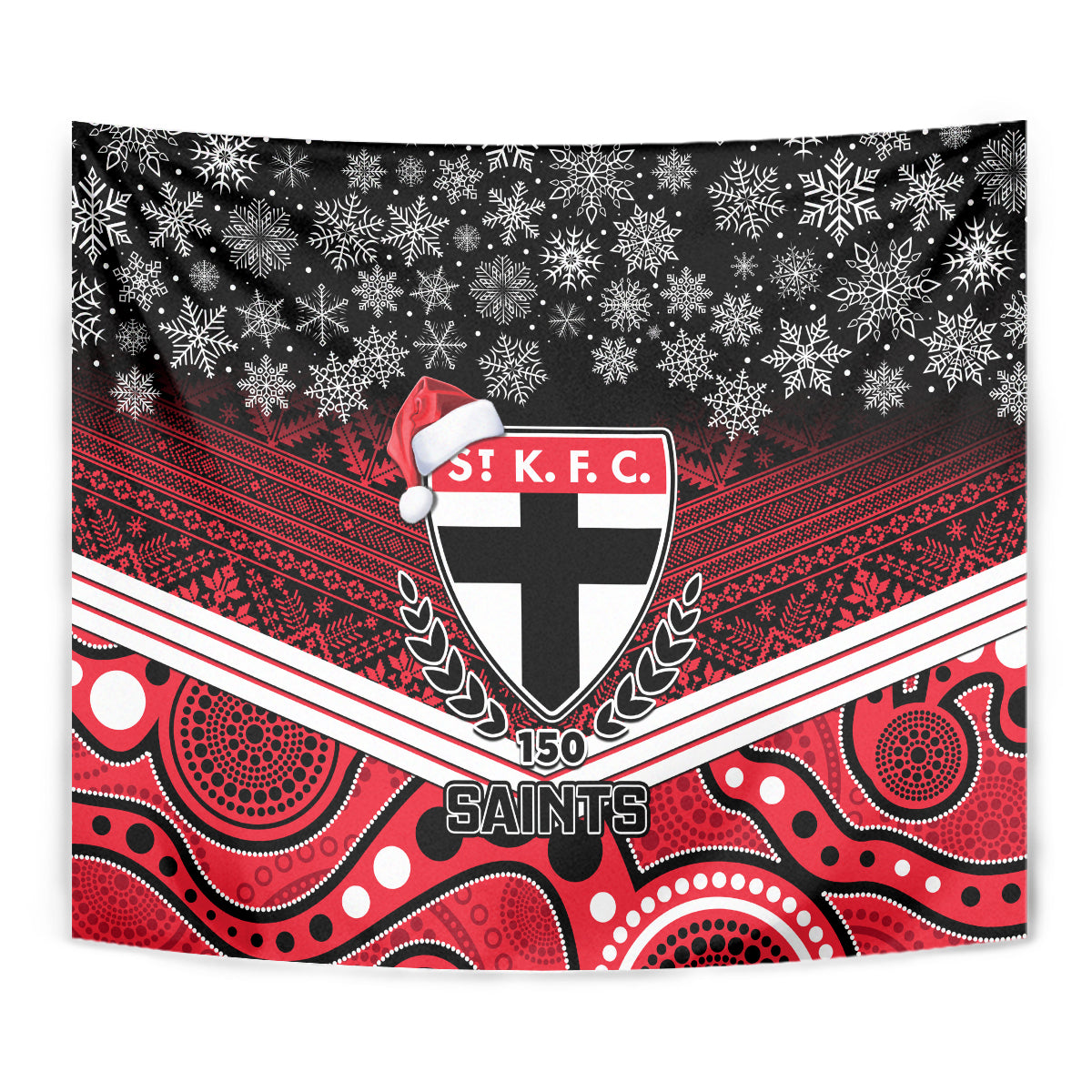 St Kilda Football Christmas Tapestry Merry Xmas 2023 Mix Aboriginal Art - Vibe Hoodie Shop