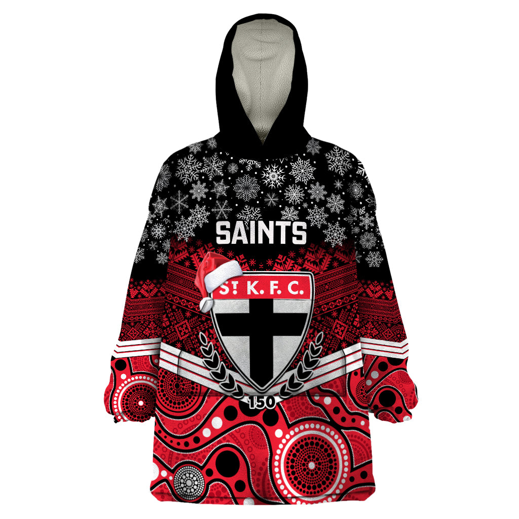 Custom St Kilda Football Christmas Wearable Blanket Hoodie Merry Xmas 2023 Mix Aboriginal Art - Vibe Hoodie Shop