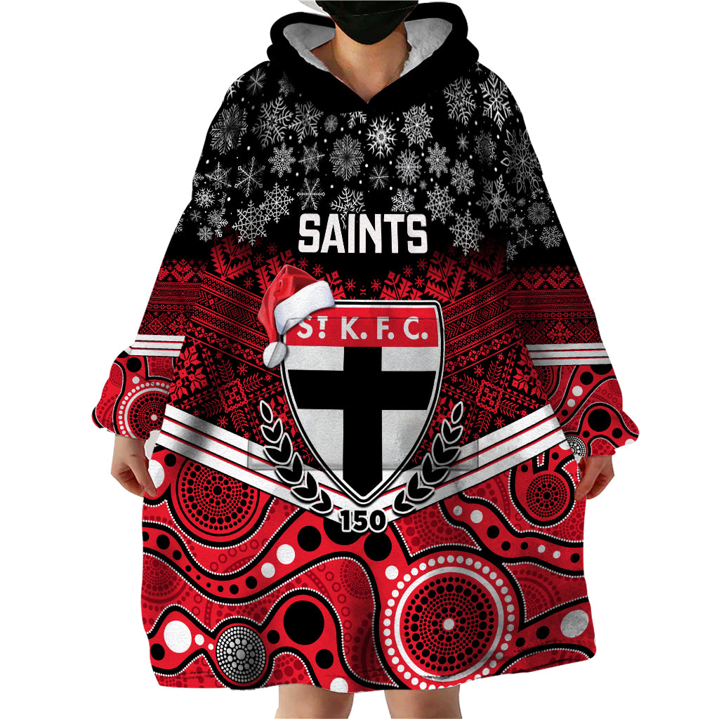 Custom St Kilda Football Christmas Wearable Blanket Hoodie Merry Xmas 2023 Mix Aboriginal Art - Vibe Hoodie Shop