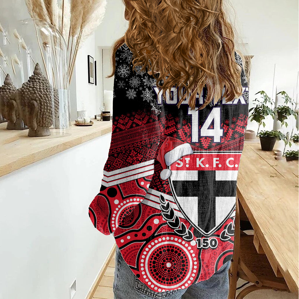 Custom St Kilda Football Christmas Women Casual Shirt Merry Xmas 2023 Mix Aboriginal Art - Vibe Hoodie Shop