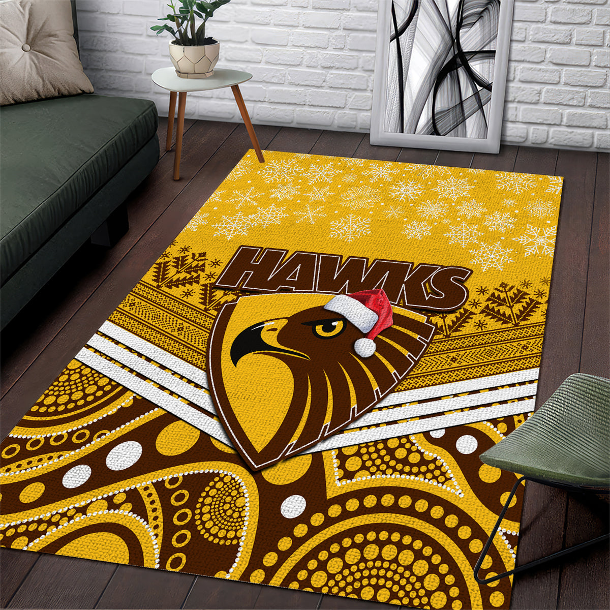 Hawthorn Football Christmas Area Rug Merry Xmas 2023 Mix Aboriginal Art - Vibe Hoodie Shop