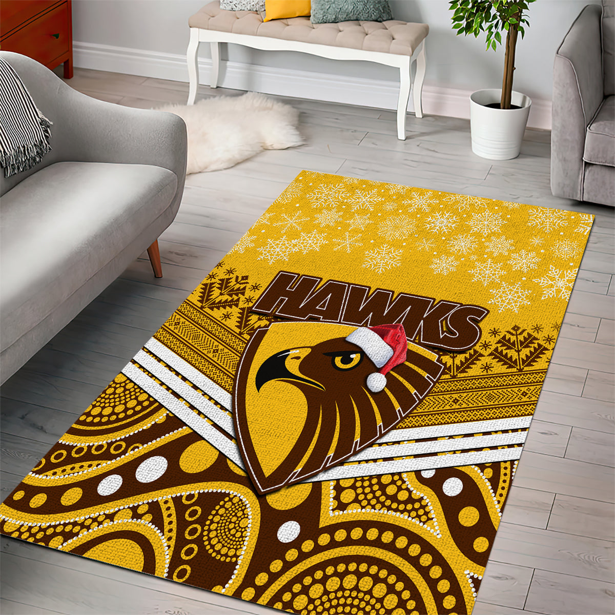 Hawthorn Football Christmas Area Rug Merry Xmas 2023 Mix Aboriginal Art - Vibe Hoodie Shop