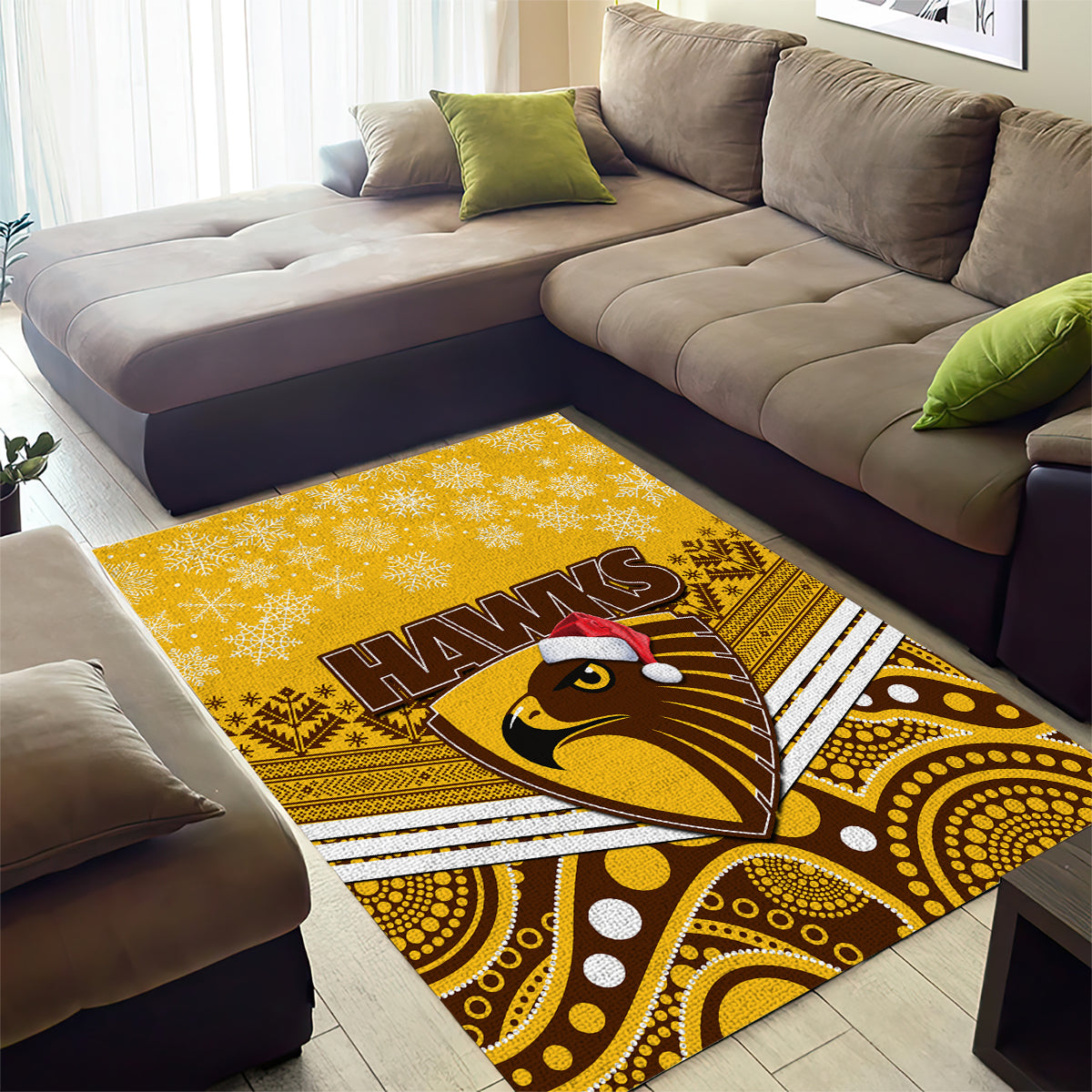 Hawthorn Football Christmas Area Rug Merry Xmas 2023 Mix Aboriginal Art - Vibe Hoodie Shop