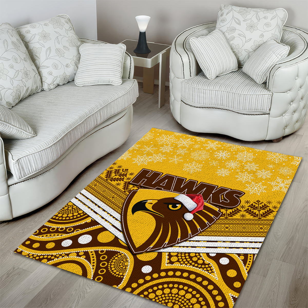 Hawthorn Football Christmas Area Rug Merry Xmas 2023 Mix Aboriginal Art - Vibe Hoodie Shop