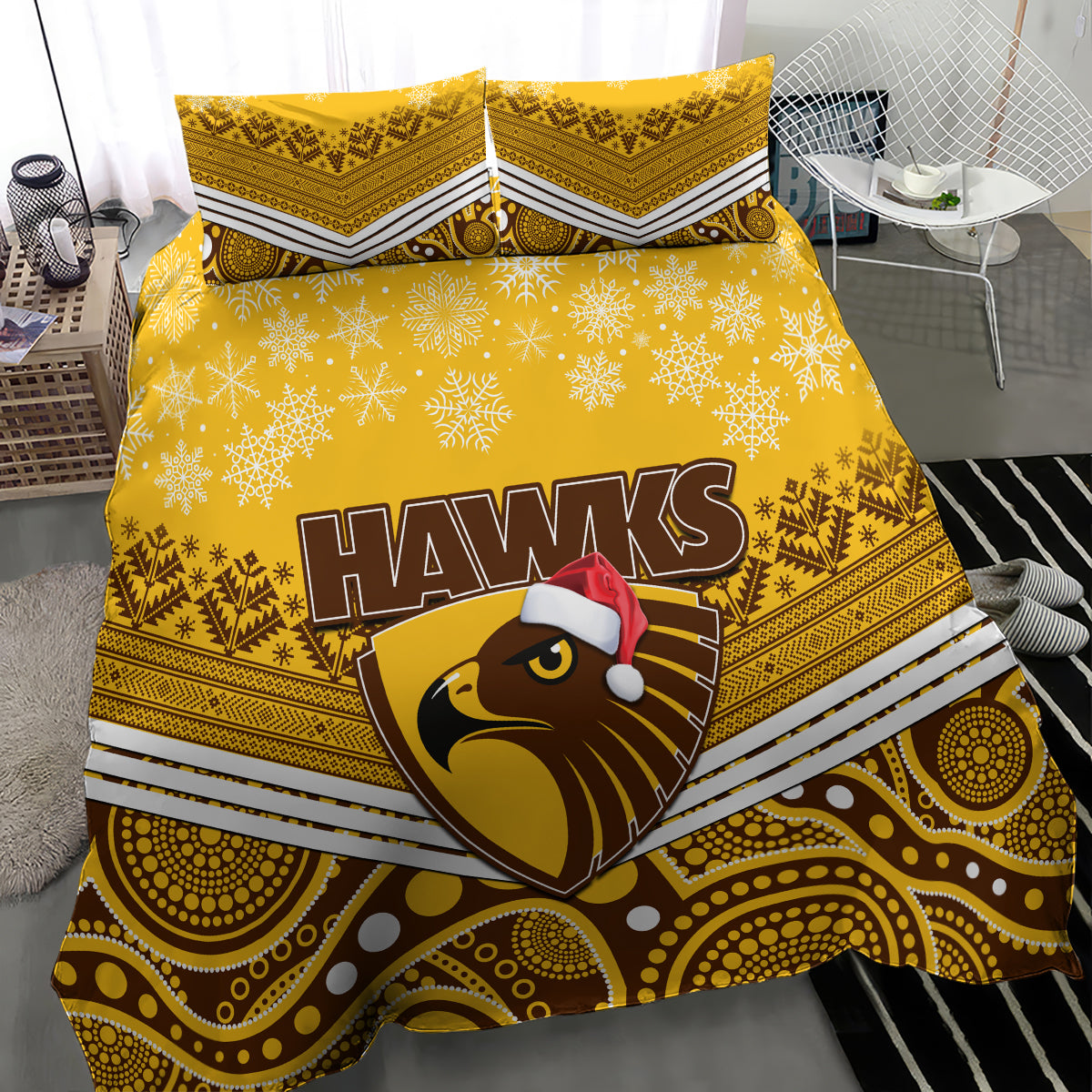Hawthorn Football Christmas Bedding Set Merry Xmas 2023 Mix Aboriginal Art - Vibe Hoodie Shop