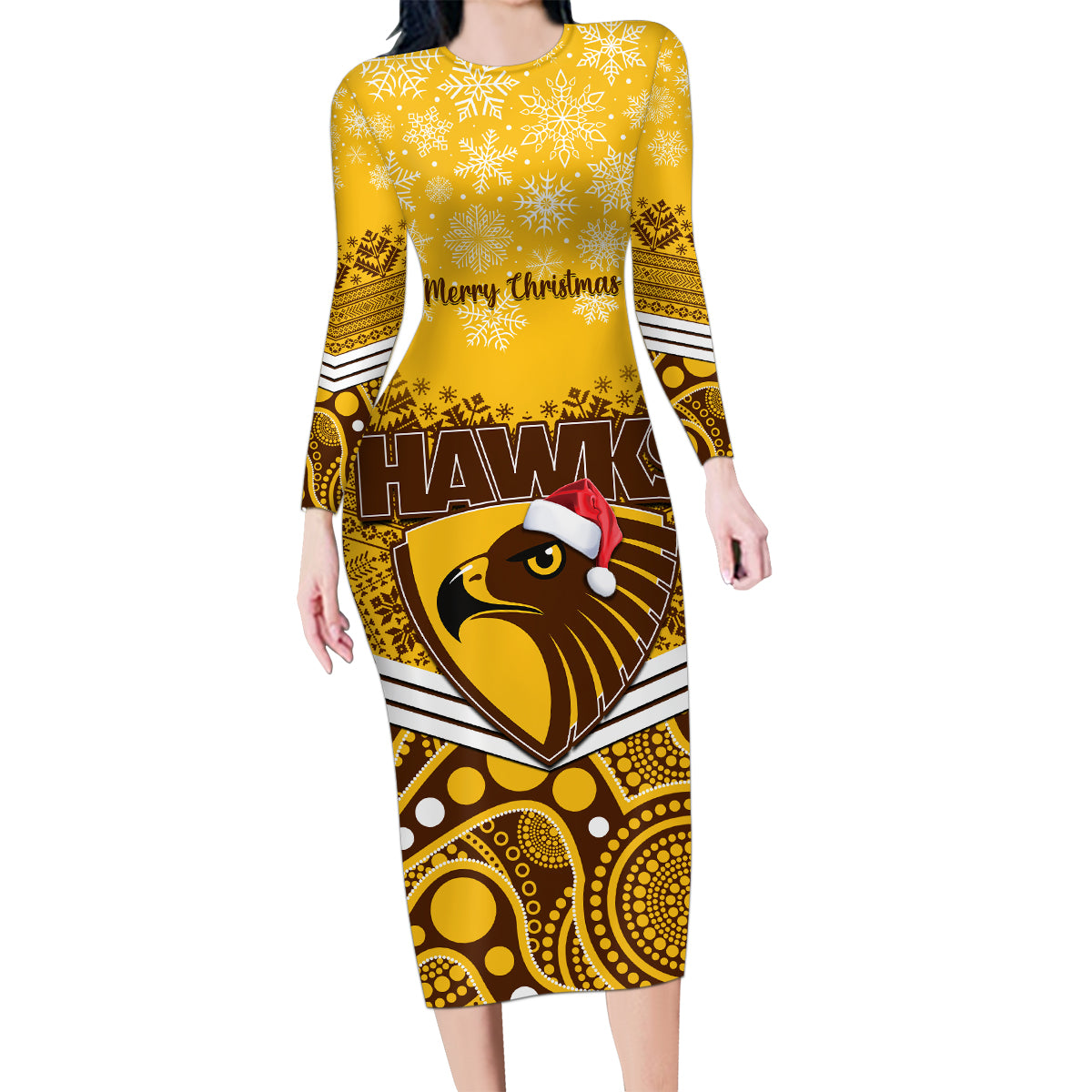 custom-hawthorn-football-christmas-family-matching-long-sleeve-bodycon-dress-and-hawaiian-shirt-merry-xmas-2023-mix-aboriginal-art