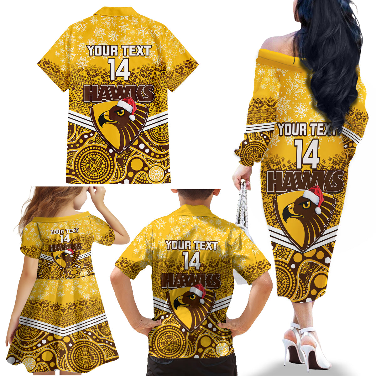 custom-hawthorn-football-christmas-family-matching-off-shoulder-long-sleeve-dress-and-hawaiian-shirt-merry-xmas-2023-mix-aboriginal-art