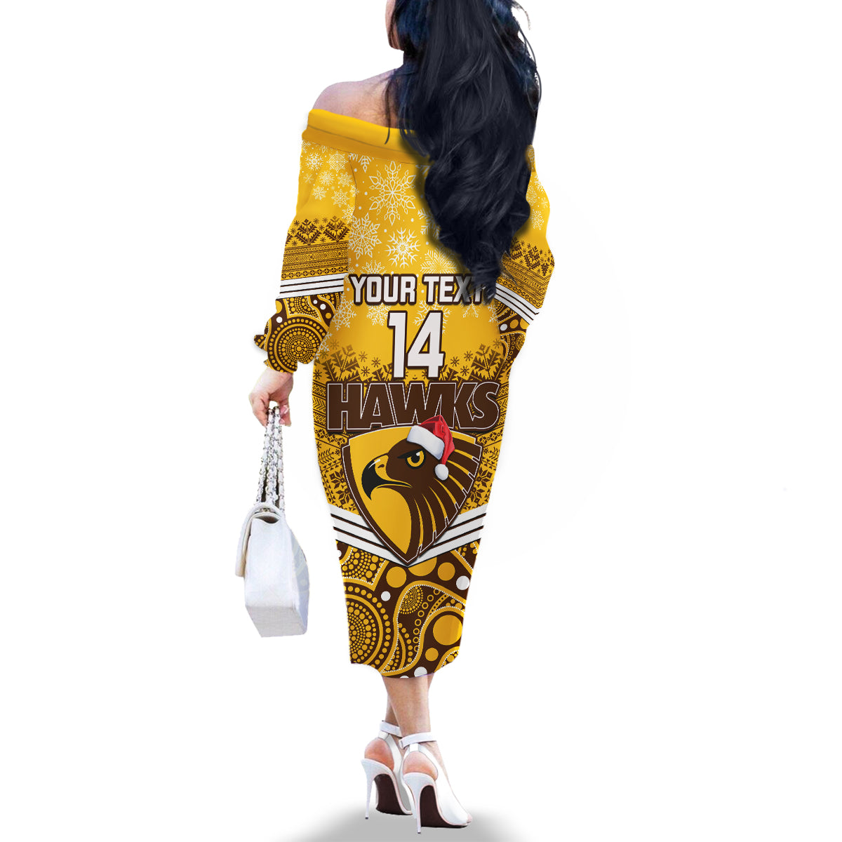 custom-hawthorn-football-christmas-family-matching-off-shoulder-long-sleeve-dress-and-hawaiian-shirt-merry-xmas-2023-mix-aboriginal-art