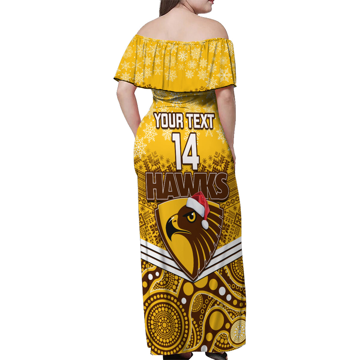 custom-hawthorn-football-christmas-family-matching-off-shoulder-maxi-dress-and-hawaiian-shirt-merry-xmas-2023-mix-aboriginal-art