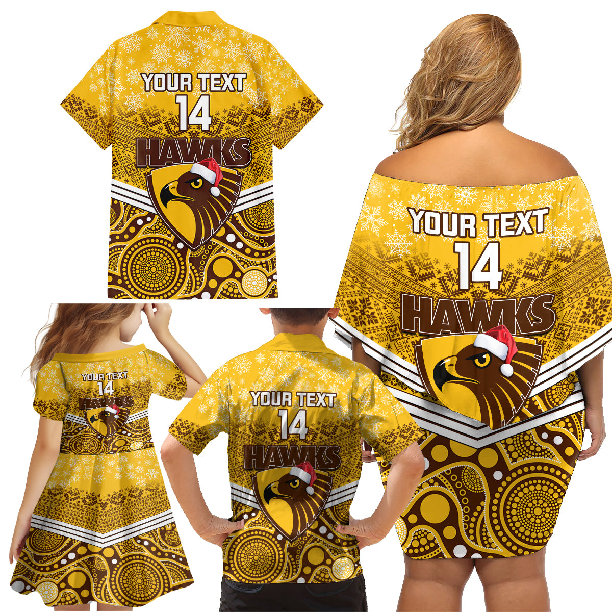 custom-hawthorn-football-christmas-family-matching-off-shoulder-short-dress-and-hawaiian-shirt-merry-xmas-2023-mix-aboriginal-art