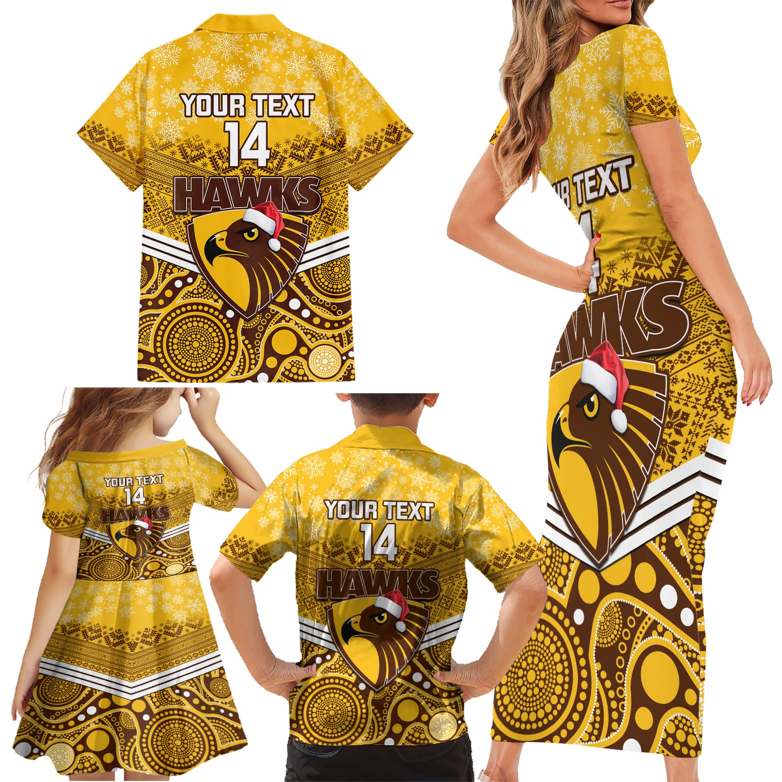 custom-hawthorn-football-christmas-family-matching-short-sleeve-bodycon-dress-and-hawaiian-shirt-merry-xmas-2023-mix-aboriginal-art