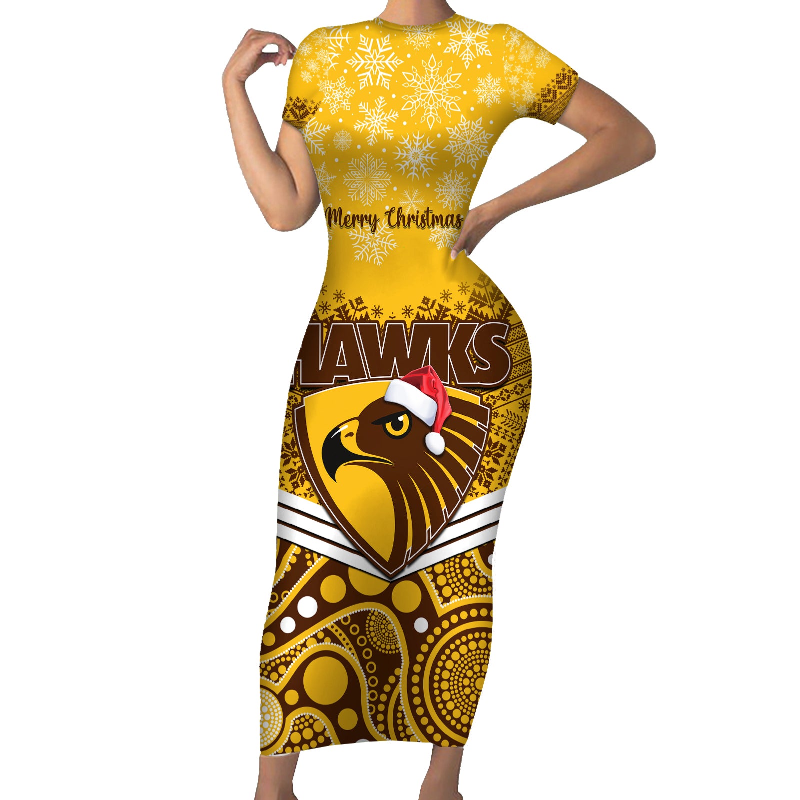 custom-hawthorn-football-christmas-family-matching-short-sleeve-bodycon-dress-and-hawaiian-shirt-merry-xmas-2023-mix-aboriginal-art