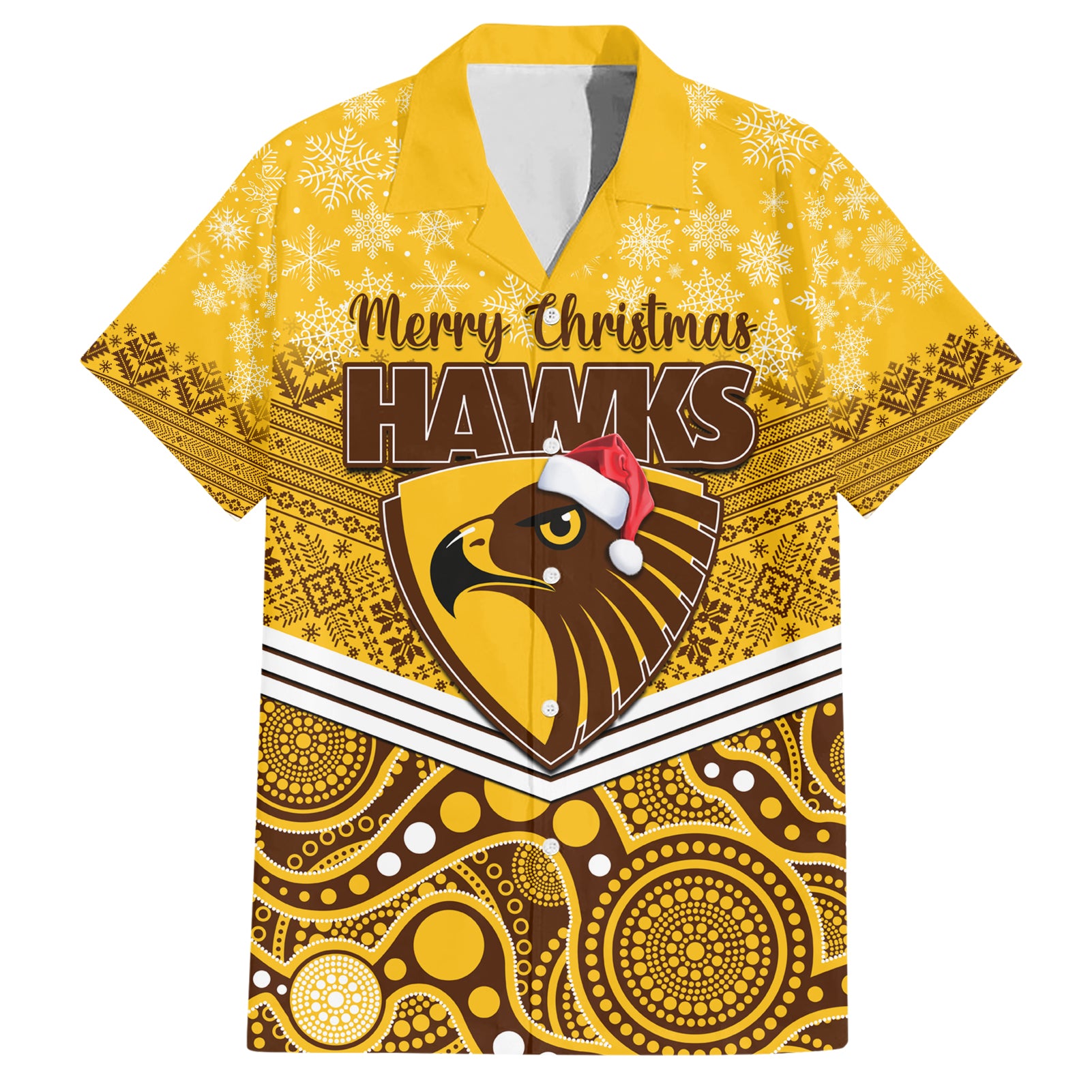 Custom Hawthorn Football Christmas Hawaiian Shirt Merry Xmas 2023 Mix Aboriginal Art - Vibe Hoodie Shop