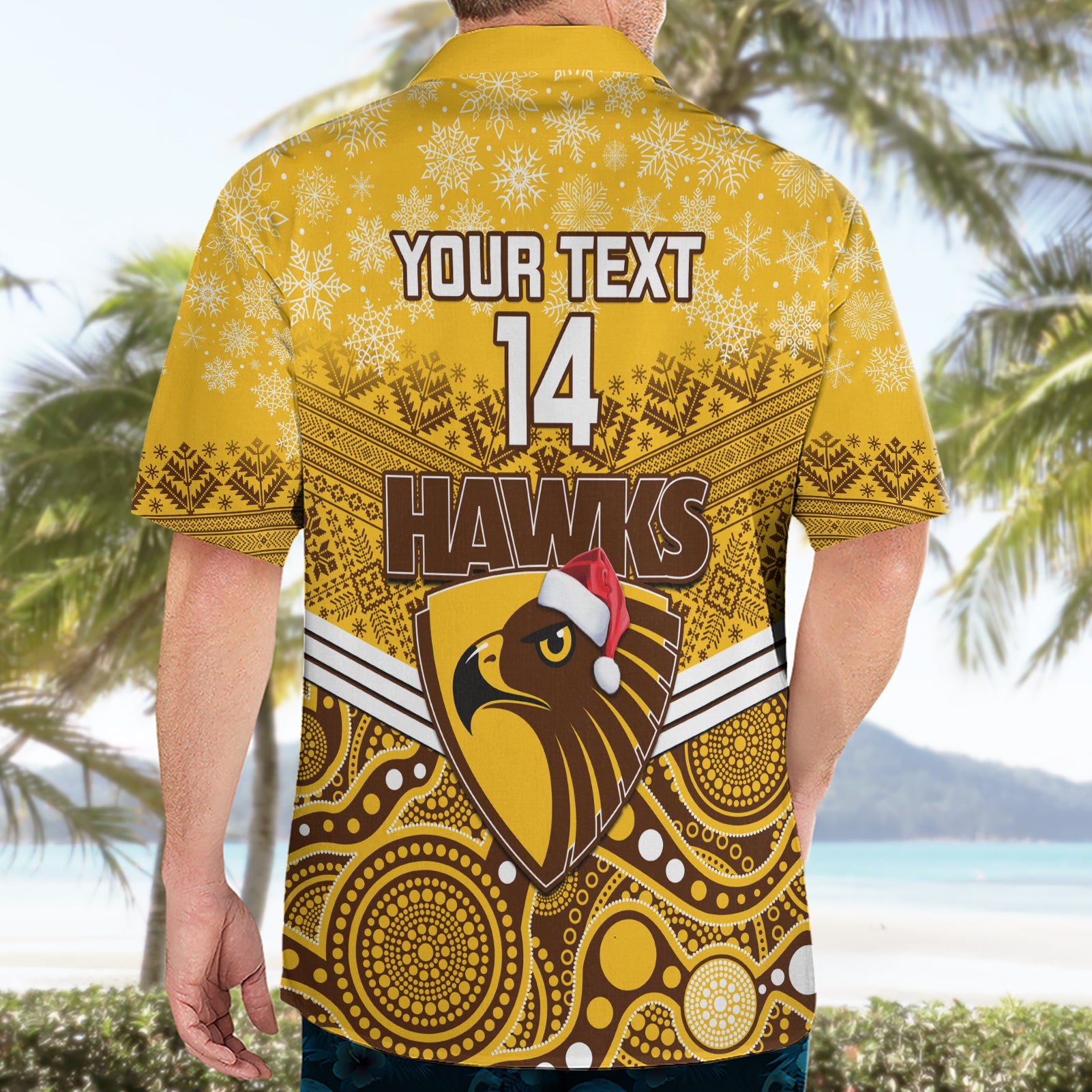 Custom Hawthorn Football Christmas Hawaiian Shirt Merry Xmas 2023 Mix Aboriginal Art - Vibe Hoodie Shop