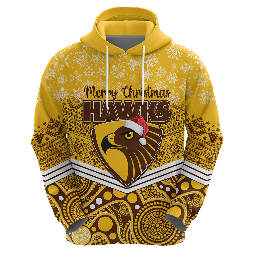 Custom Hawthorn Football Christmas Hoodie Merry Xmas 2023 Mix Aboriginal Art - Vibe Hoodie Shop