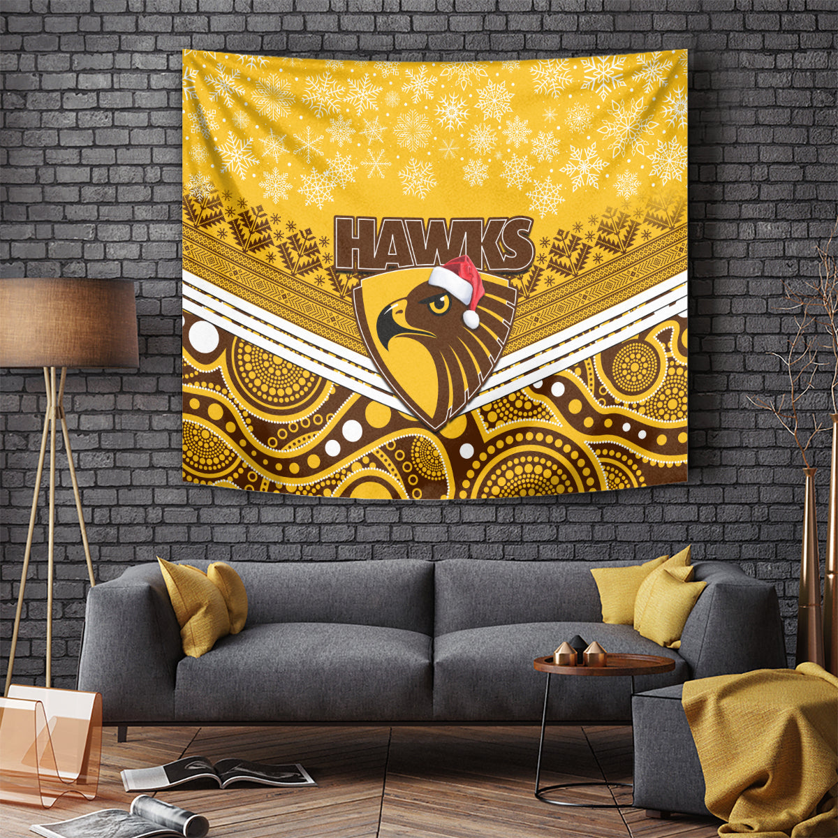 Hawthorn Football Christmas Tapestry Merry Xmas 2023 Mix Aboriginal Art - Vibe Hoodie Shop