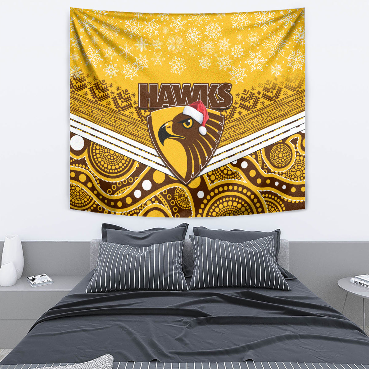 Hawthorn Football Christmas Tapestry Merry Xmas 2023 Mix Aboriginal Art - Vibe Hoodie Shop